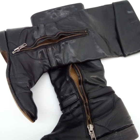 FRYE Riding Boots Leather Black Zipper Silver Ring 77215 Made in Mexico 6 B - Picture 10 of 13